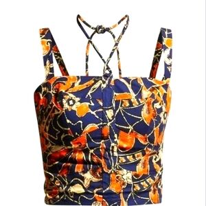 A.L.C. Women's Blue Luiza Printed Halter Neck Crop Top Size 14